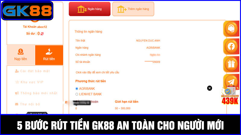 rút tiền GK88 qua tài khoản ngân hàng