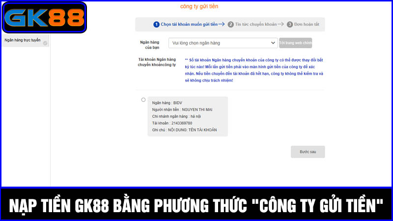 Hình thức nạp tiền GK88